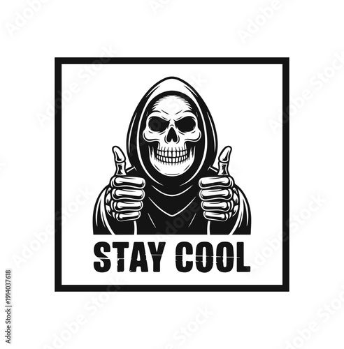 Grim Reaper Giving Thumbs Up Vector Illustration in Black and White