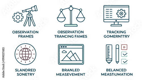 Scientific observation and measurement icons representing various concepts in a modern laboratory setting with a focus on accuracy and precision