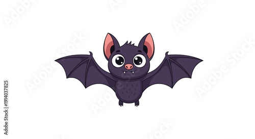 Cute cartoon bat illustration with big eyes and spread wings isolated on white background for children designs.