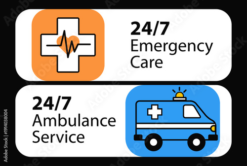 24/7 Medical Emergency and Hotline Solid Icon Set .Professional Vector Glyphs for Healthcare Support and Ambulance Services.