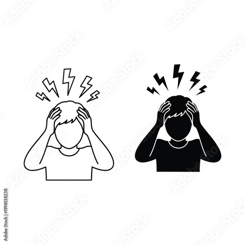 Vector illustration icon two people experiencing stress and anxiety with headache symbols above their heads