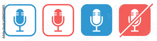 microphone mute and unmute icon set