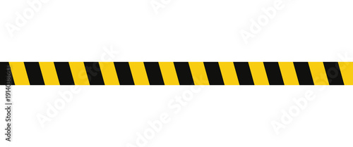 Warning tape with yellow and black diagonal stripes. Warn stop seamless line. Yellow and black caution tape border.