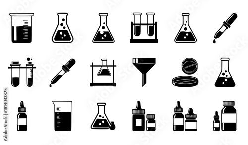 Scientific Laboratory Equipment Black Silhouette Icon Set