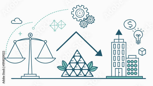 Iconography illustrating balance between business growth and financial stability with geometric shapes and symbols