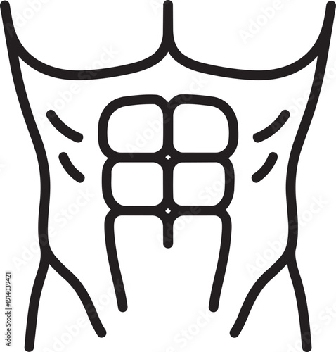Male torso showing six pack abs icon representing core strength and abdominal muscle definition