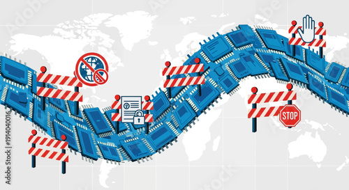 Microchip ban and security concept with stop signs