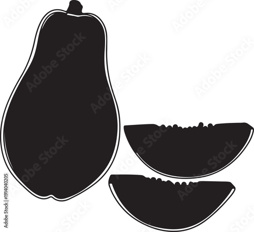 Freshly cut watermelon with slices on a clean white background in a simple graphic illustration style