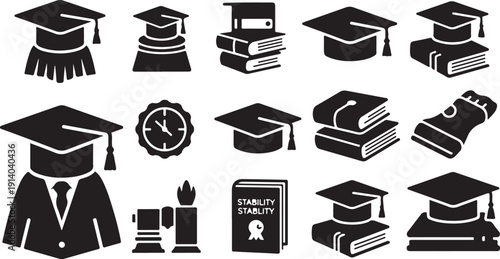 Graduation icons and symbols for education and learning materials