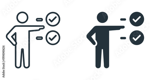 Human figure character selecting multiple options with check marks for business decision making