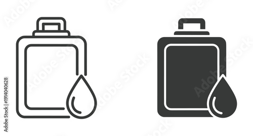Black and white vector icons representing a liquid container with a single droplet