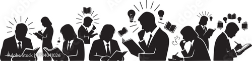 Business People Silhouettes with Ideas and Communication Concepts