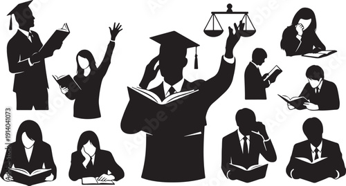 Graduation and Law Silhouettes of Students and Professionals Studying