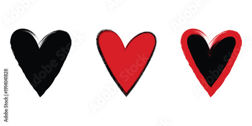 Three distinct hearts showcasing variations in color and style. isolated on transparent background