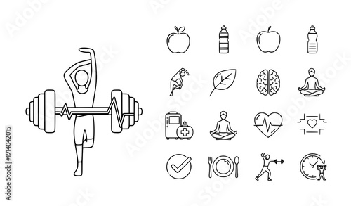 Fitness Wellbeing Diet Exercise Editable Line Icons