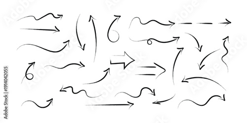 A collection of various arrow symbols with different shapes and designs isolated on transparent background