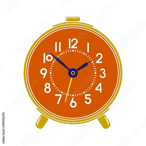 Orange antique alarm clock isolated on white background
