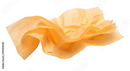 Tableau sur toile Golden yellow tissue paper isolated PNG, crumpled and folded for gift wrapping a