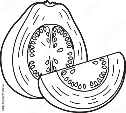 Fresh papaya fruit cut open to reveal juicy pulp and black seeds inside a healthy and nutritious tropical fruit.