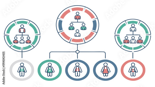 Iconography illustration of people organization and categorization in a non-linguistic pictogram style diagram