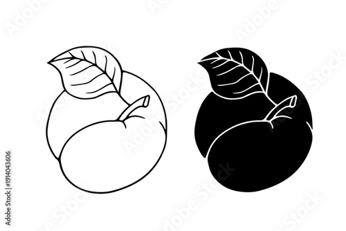 Line sketch, silhouette of a seasonal plum fruit. Vector graphics.