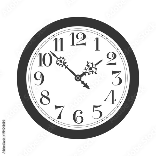 Vector black classic round wall clock isolated on white background