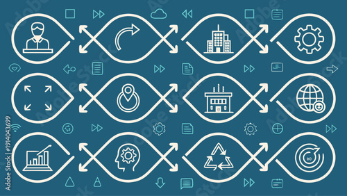 Infographic illustrating interconnected concepts through iconography and pictograms in a non-linguistic visual representation