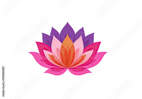 Digitally created, multi-layered lotus flower illustration with vibrant pink, purple, and orange hues