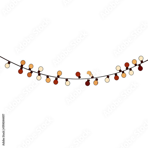 Illuminated string lights curve across the frame against a black backdrop, offering warmth