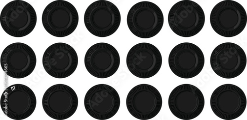Black vector silhouette set of various modern car wheels and heavy duty tire treads for automotive industry vehicle repair transportation and industrial machinery branding,