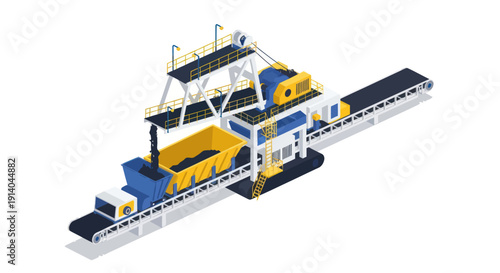 Industrial conveyor belt system with machinery and equipment.