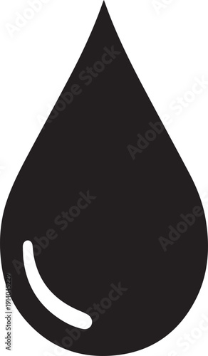 Black teardrop shape with white highlight isolated on transparent background