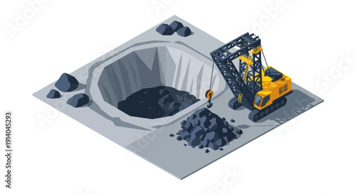 Excavation site with backhoe loader digging a large hole.