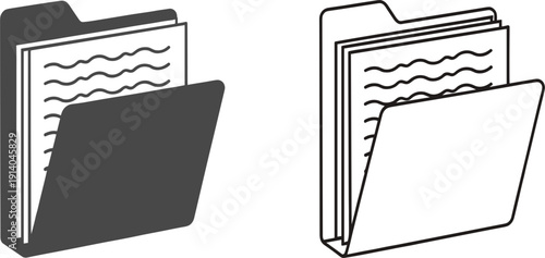 File Folder Document Icon Set with Open and Closed Office Paperwork Directory Archive Storage Symbols for Business, Data Management, and Organization Design