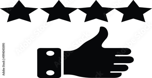 Five Star Rating and Thumbs Up Icon with Customer Review Feedback Symbol for Quality Evaluation, Satisfaction Score, and Service Approval Design