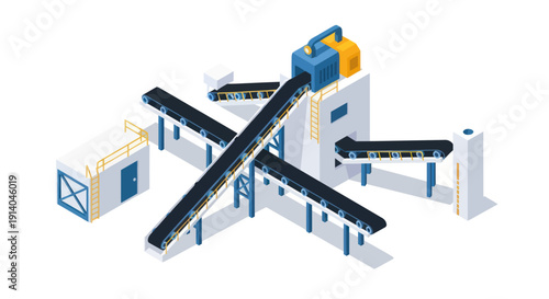 Industrial conveyor belt system with multiple connected sections and machinery.