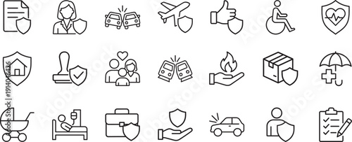 Insurance line icon set. Modern outline vector symbols for finance, safety, and protection use.