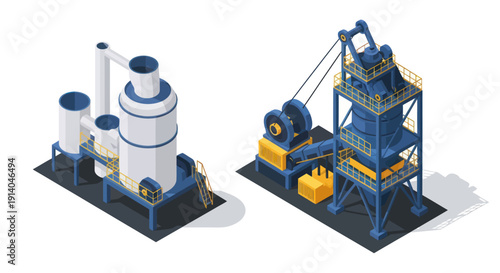 Industrial machinery equipment 3D models for manufacturing and processing.