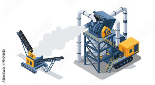 Industrial machinery with pipes and conveyor system.