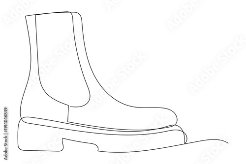 Line Art Shoe. Fashion Footwear Shop Banner Element. One Continuous Line Drawn Modern Boot. Editable Thin Brush Stroke Art. Pen Simple Contour Show Hand Drawn Decorative Outline Element. Store Card