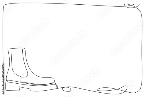 Line Art Shoe. Fashion Footwear Shop Banner Element. One Continuous Line Drawn Modern Boot. Editable Thin Brush Stroke Art. Pen Simple Contour Show Hand Drawn Decorative Outline Element. Store Card