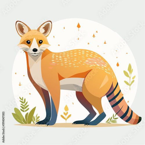 A charming cartoon illustration of a fox with vibrant orange fur and detailed markings