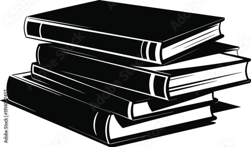 Stacked books silhouette illustration isolated on white background, black library education reading concept for learning, knowledge, school, study, and publishing