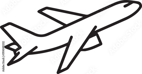 Black vector airplane illustration isolated on transparent background