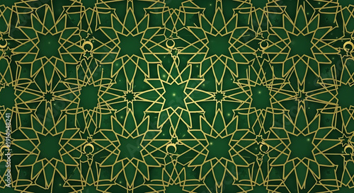 Intricate Golden Geometric Patterns on a Deep Emerald Green Background