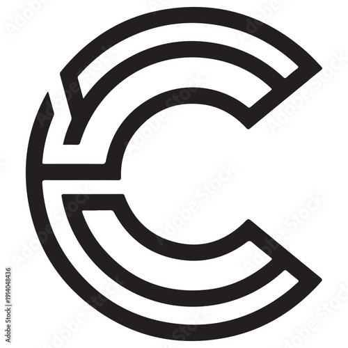 Minimalist geometric letter C logo icon featuring bold black lines and a labyrinth-inspired structure, isolated on a white background for corporate branding and modern identity design.