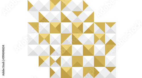 A repeating geometric pattern composed of alternating white and gold pyramid shapes creating a textured abstract background.
