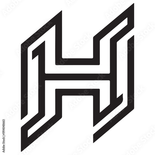 Modern geometric letter H monogram logo standing as a bold graphic element isolated on a white background for branding and corporate identity with a minimalist architectural vibe.