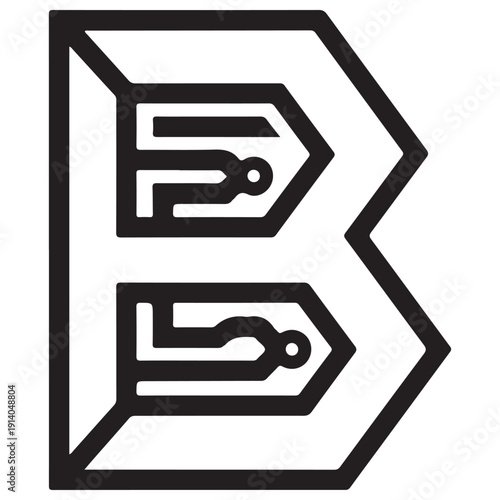 Stylized letter B icon featuring human figures in sleeping pods representing compact urban living and capsule hotel concepts in a minimalist black and white line art design for branding.