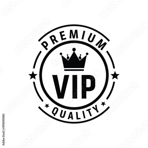 Vector illustration icon black premium vip quality badge with crown and stars